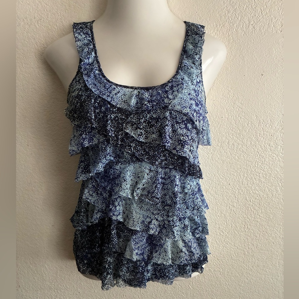 Express Sleeveless Blue Patterned Ruffle Tiered L… - image 2